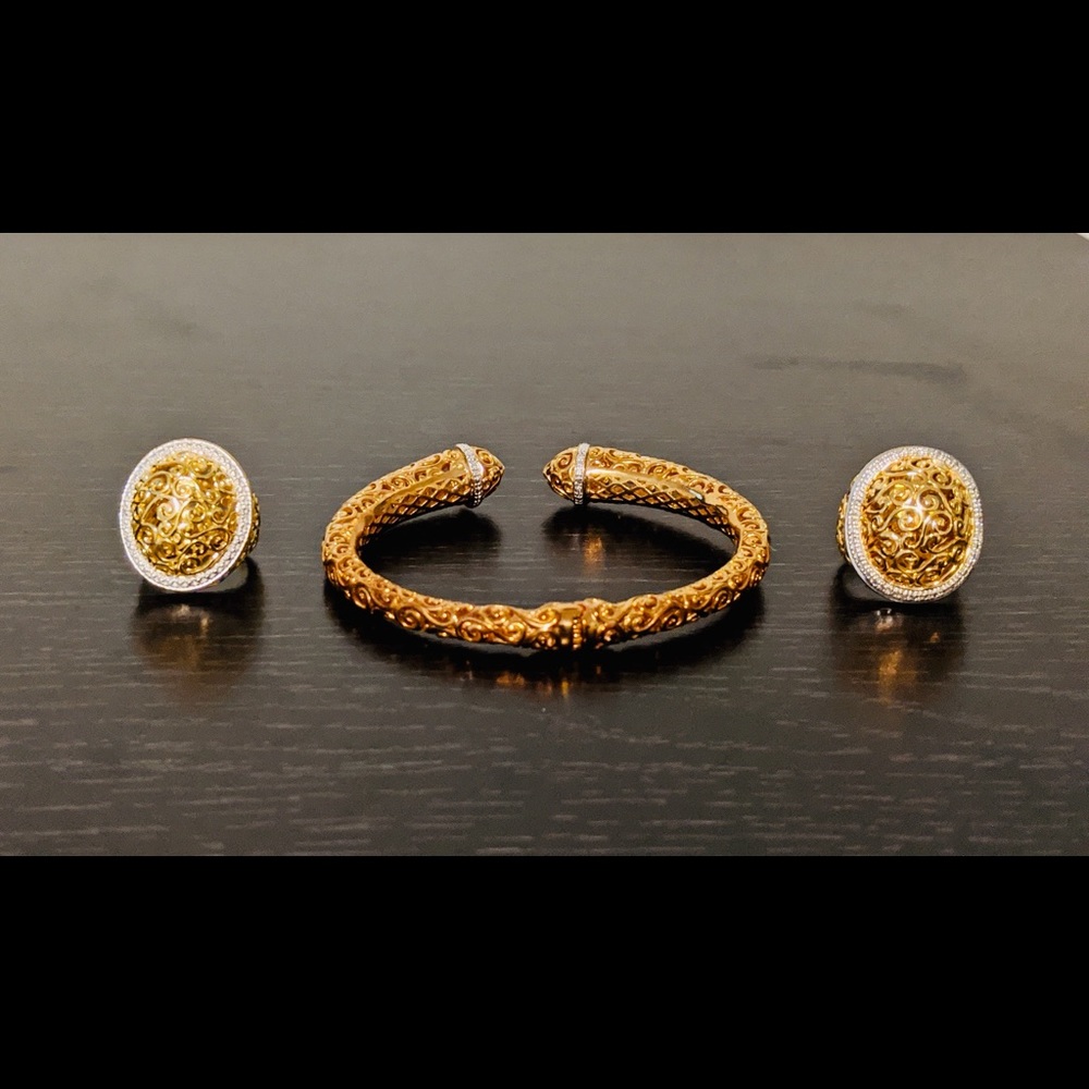 2 Rose Gold Rings and Bracelet Set